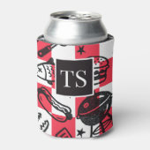 Preppy Dad Grilling Pattern – BBQ Doodles (Check) Blikjeskoeler (Blikje Voorkant)