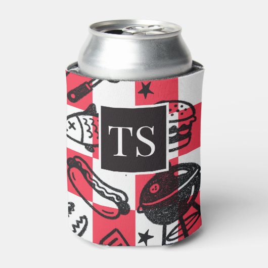 Preppy Dad Grilling Pattern – BBQ Doodles (Check) Blikjeskoeler (Blikje Voorkant)
