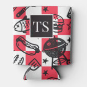 Preppy Dad Grilling Pattern – BBQ Doodles (Check) Blikjeskoeler (Voorkant)