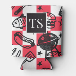 Preppy Dad Grilling Pattern – BBQ Doodles (Check) Blikjeskoeler