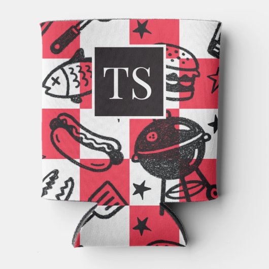 Preppy Dad Grilling Pattern – BBQ Doodles (Check) Blikjeskoeler (Voorkant)