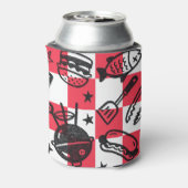 Preppy Dad Grilling Pattern – BBQ Doodles (Check) Blikjeskoeler (Blikje Achterkant)