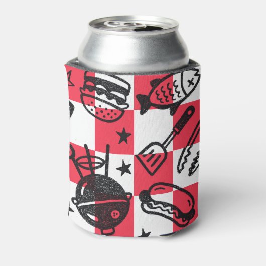 Preppy Dad Grilling Pattern – BBQ Doodles (Check) Blikjeskoeler (Blikje Achterkant)