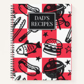 Preppy Dad Grilling Pattern – BBQ Doodles (Check) Notitieboek (Voorkant)