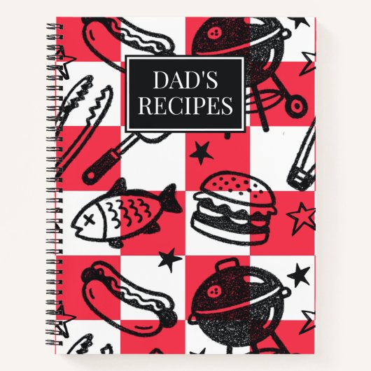 Preppy Dad Grilling Pattern – BBQ Doodles (Check)  Notitieboek (Voorkant)