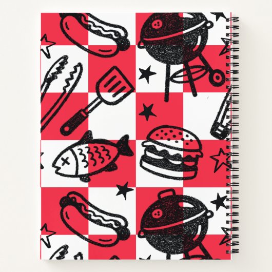 Preppy Dad Grilling Pattern – BBQ Doodles (Check) Notitieboek (Achterkant)
