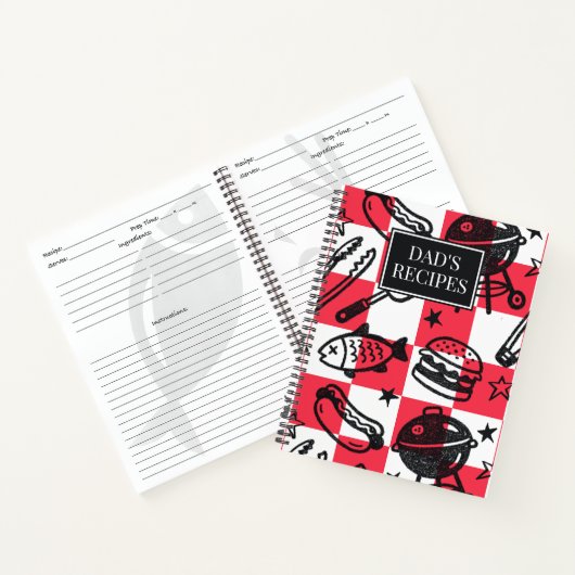 Preppy Dad Grilling Pattern – BBQ Doodles (Check) Notitieboek (Binnen)
