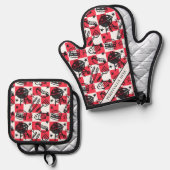 Preppy Dad Grilling Pattern – BBQ Doodles (Check) Ovenwant & Pannenlap Set (Voorkant / Achterkant)
