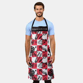 Preppy Dad Grilling Pattern – BBQ Doodles (Check) Schort