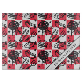 Preppy Dad Grilling Pattern – BBQ Doodles (Check) Snijplank