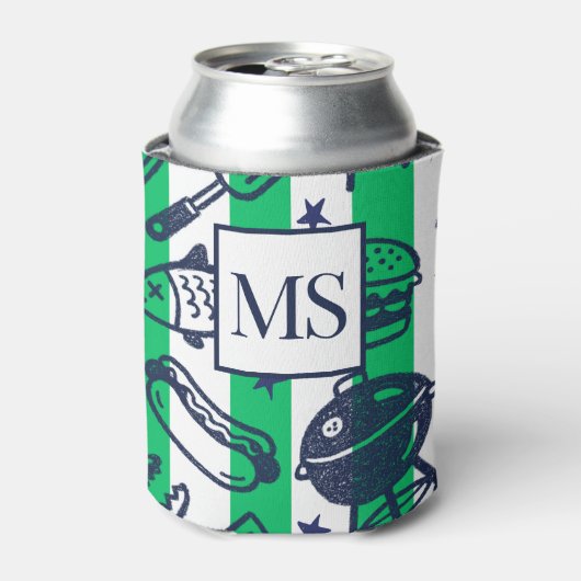 Preppy Dad Grilling Pattern – BBQ Doodles (Stripe) Blikjeskoeler (Blikje Voorkant)