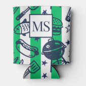 Preppy Dad Grilling Pattern – BBQ Doodles (Stripe) Blikjeskoeler (Voorkant)