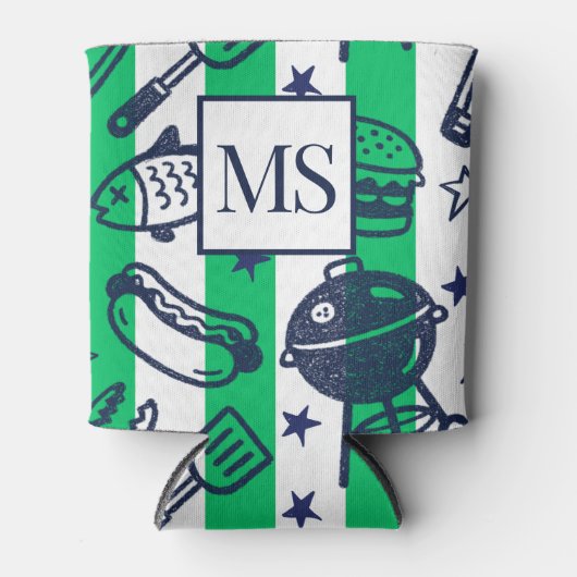 Preppy Dad Grilling Pattern – BBQ Doodles (Stripe) Blikjeskoeler (Voorkant)