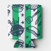 Preppy Dad Grilling Pattern – BBQ Doodles (Stripe) Blikjeskoeler (Achterkant)