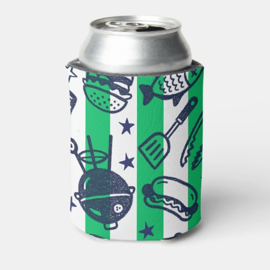Preppy Dad Grilling Pattern – BBQ Doodles (Stripe) Blikjeskoeler (Blikje Achterkant)