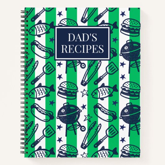 Preppy Dad Grilling Pattern – BBQ Doodles (Stripe) Notitieboek (Voorkant)