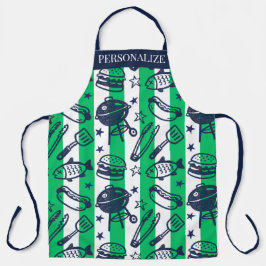 Preppy Dad Grilling Pattern – BBQ Doodles (Stripe) Schort