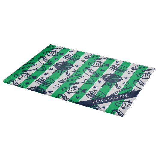 Preppy Dad Grilling Pattern – BBQ Doodles (Stripe) Snijplank (Hoek)