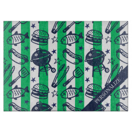 Preppy Dad Grilling Pattern – BBQ Doodles (Stripe) Snijplank