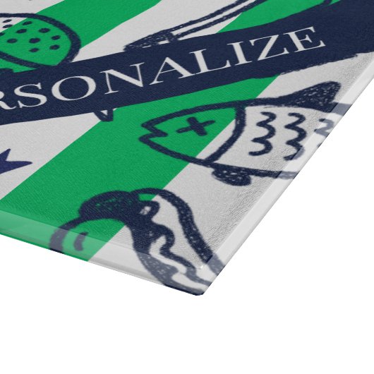 Preppy Dad Grilling Pattern – BBQ Doodles (Stripe) Snijplank (Hoek)