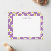 Preppy Daisies Bloemen Waterverf Lavendel & Geel Notitiekaartje (Voorkant / Achterkant in situ)