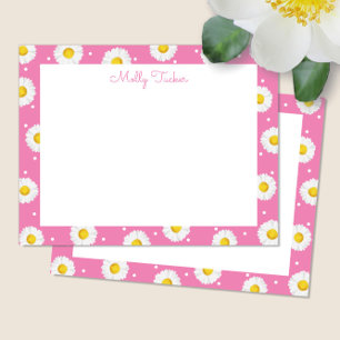 Preppy Daisies Bloemen Waterverf Roze en Geel Notitiekaartje