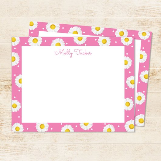 Preppy Daisies Bloemenschildering Roze en Geel Notitiekaartje