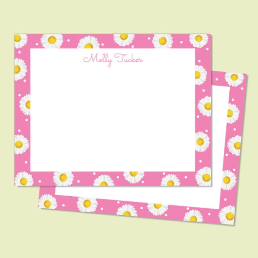 Preppy Daisies Bloemenschildering Roze en Geel Notitiekaartje