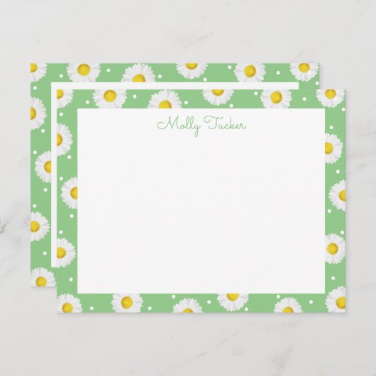 Preppy Daisies Lente Bloemen Waterverf Groen Notitiekaartje (Voorkant / Achterkant)