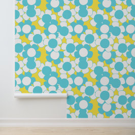 Preppy Daisy Allover Bloem – Geel & Turkoois Behang