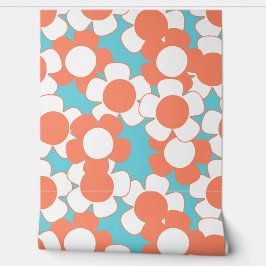 Preppy Daisy Allover Bloom – Koraal & Turkoois Behang