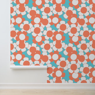Preppy Daisy Allover Bloom – Koraal & Turkoois Behang