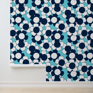 Preppy Daisy Allover Bloom – Marineblauw & Turkooi Behang