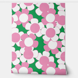 Preppy Daisy Allover Bloom – Roze & Groen Behang