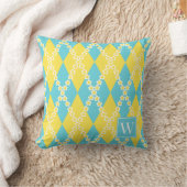 Preppy Daisy Argyle – Geel & Turkoois Monogram Kussen (Deken)