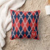 Preppy Daisy Argyle – Rood Wit & Marine Monogram Kussen (Deken)