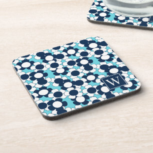 Preppy Daisy Bloem - Turquoise & Marineblauw Monog Bier Onderzetter