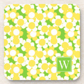 Preppy Daisy Bloom – Geel & Limoen Monogram Bier Onderzetter (Voorkant)
