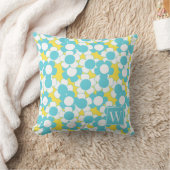 Preppy Daisy Bloom – Geel & Turquoise Monogram Kussen (Deken)