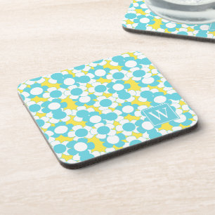 Preppy Daisy Bloom – Gele en Turquoise Monogram Bier Onderzetter