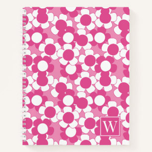 Preppy Daisy Bloom – Heet Roze & Roze Monogram Notitieboek
