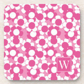 Preppy Daisy Bloom – Hot Roze & Roze Monogram Bier Onderzetter (Voorkant)