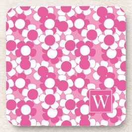 Preppy Daisy Bloom – Hot Roze & Roze Monogram Bier Onderzetter
