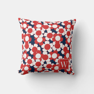 Preppy Daisy Bloom – Rode Witte & Marineblauwe Mon Kussen