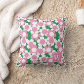 Preppy Daisy Bloom – Roze & Groene Monogram Kussen (Deken)