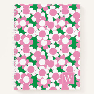 Preppy Daisy Bloom – Roze & Groene Monogram Notitieboek