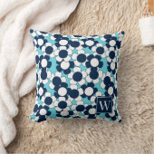 Preppy Daisy Bloom – Turquoise & Navy Monogram Kussen (Deken)