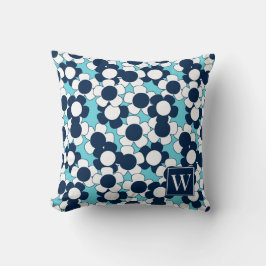 Preppy Daisy Bloom – Turquoise & Navy Monogram Kussen