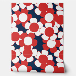 Preppy Daisy Overal Bloem - Rood Wit & Marineblauw Behang