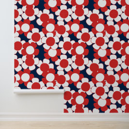 Preppy Daisy Overal Bloem - Rood Wit & Marineblauw Behang